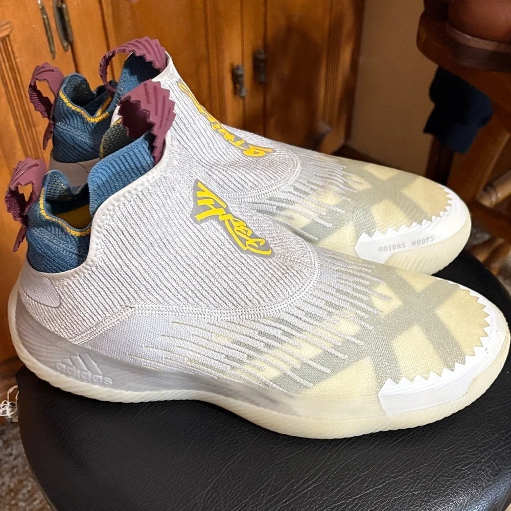 Adidas Boost Basketball Gray and Yellow Athletic Shoes